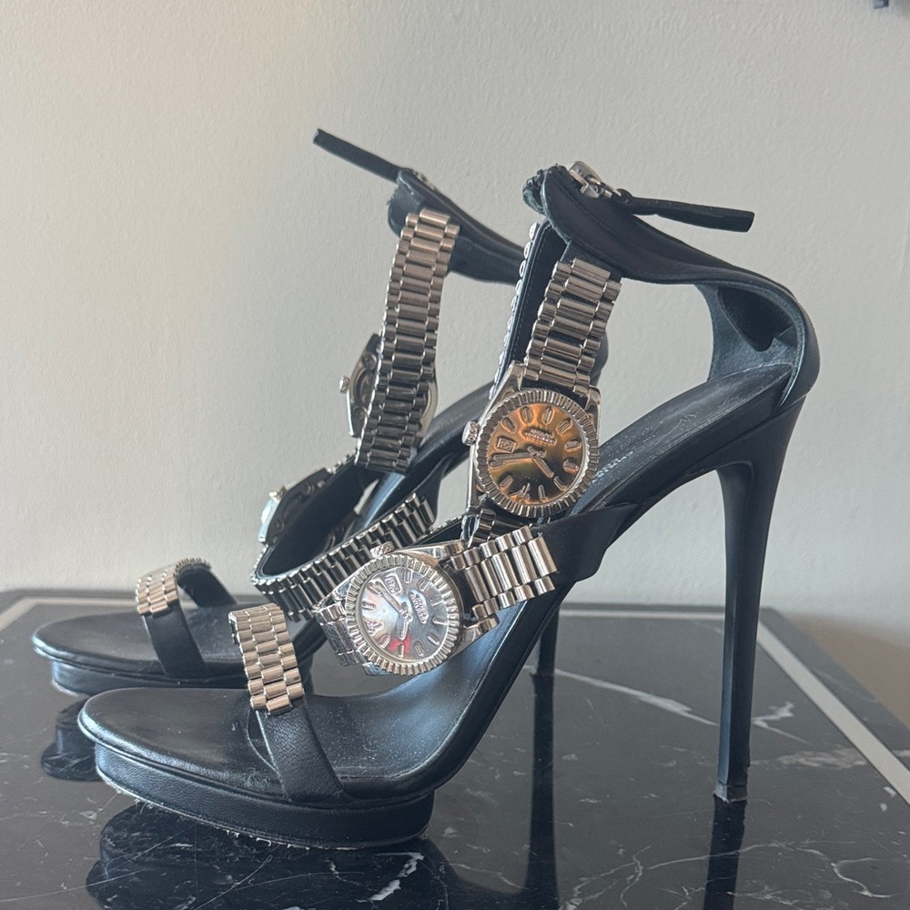 Giuseppe Zanotti Christian Cowan Black ROLEX WATCH heels 39 RARE! - Picture 2 of 7
